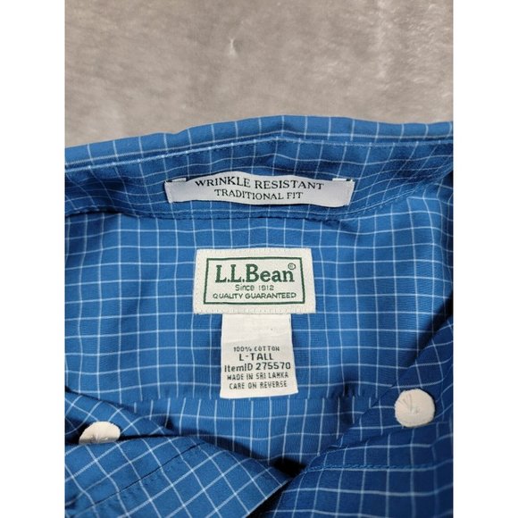Men's L.L.Bean button down Shirt Traditional Fit blue Plaid‎ Size LT - Picture 4 of 5